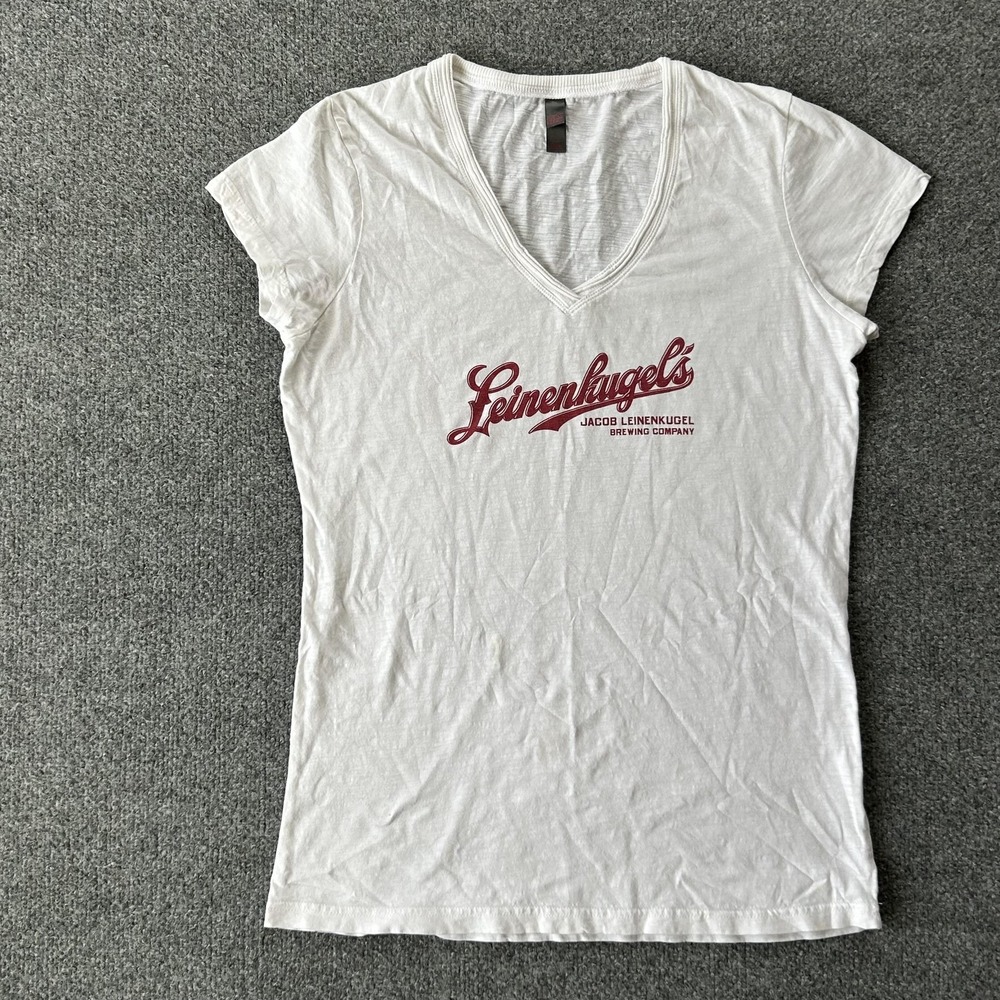 Leinenkugels Shirt Womens Large White V Neck Beer Logo Graphic District‎ Cotton